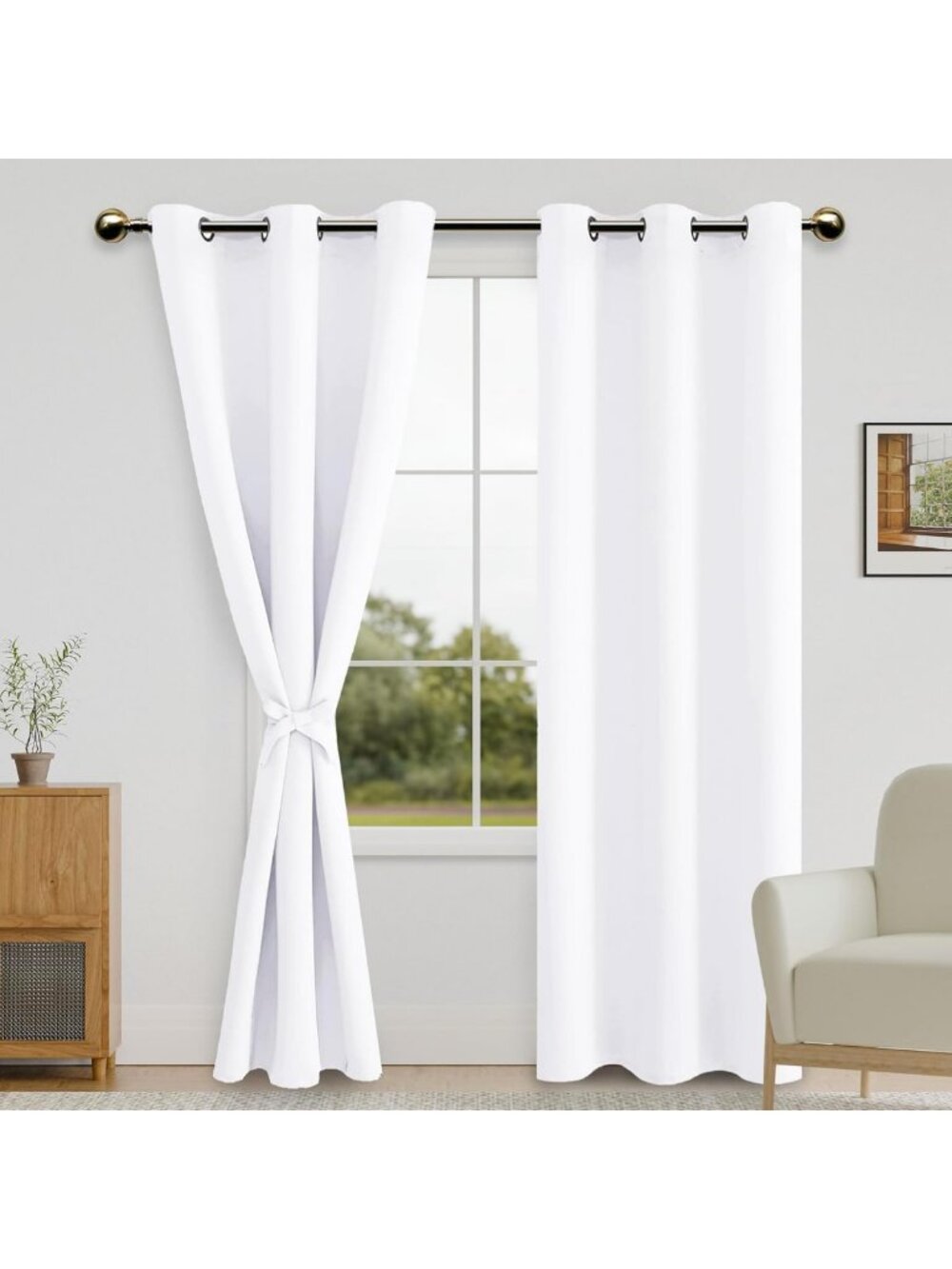 Elegant Pure White Curtains for Living Room, 42"x84", Set of 2 Panels, Light